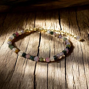 Colorful tourmaline bracelet with 24k gold-plated details and clasp - Handmade natural stone jewelry