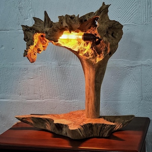 Handmade Edison Style Wooden Table Lamp - Unique Desk Lighting