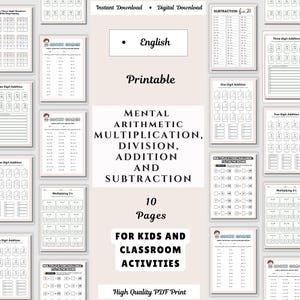 Printable Mental Math Worksheets Multiplication, Division, Addition & Subtraction Activities, Engaging Math Practice for Kids and Students
