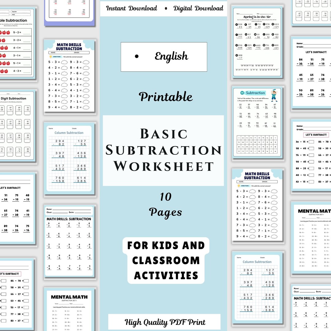 Basic Worksheet Printable Basic Subtraction Worksheets for Kids Fun & Educational Math ...