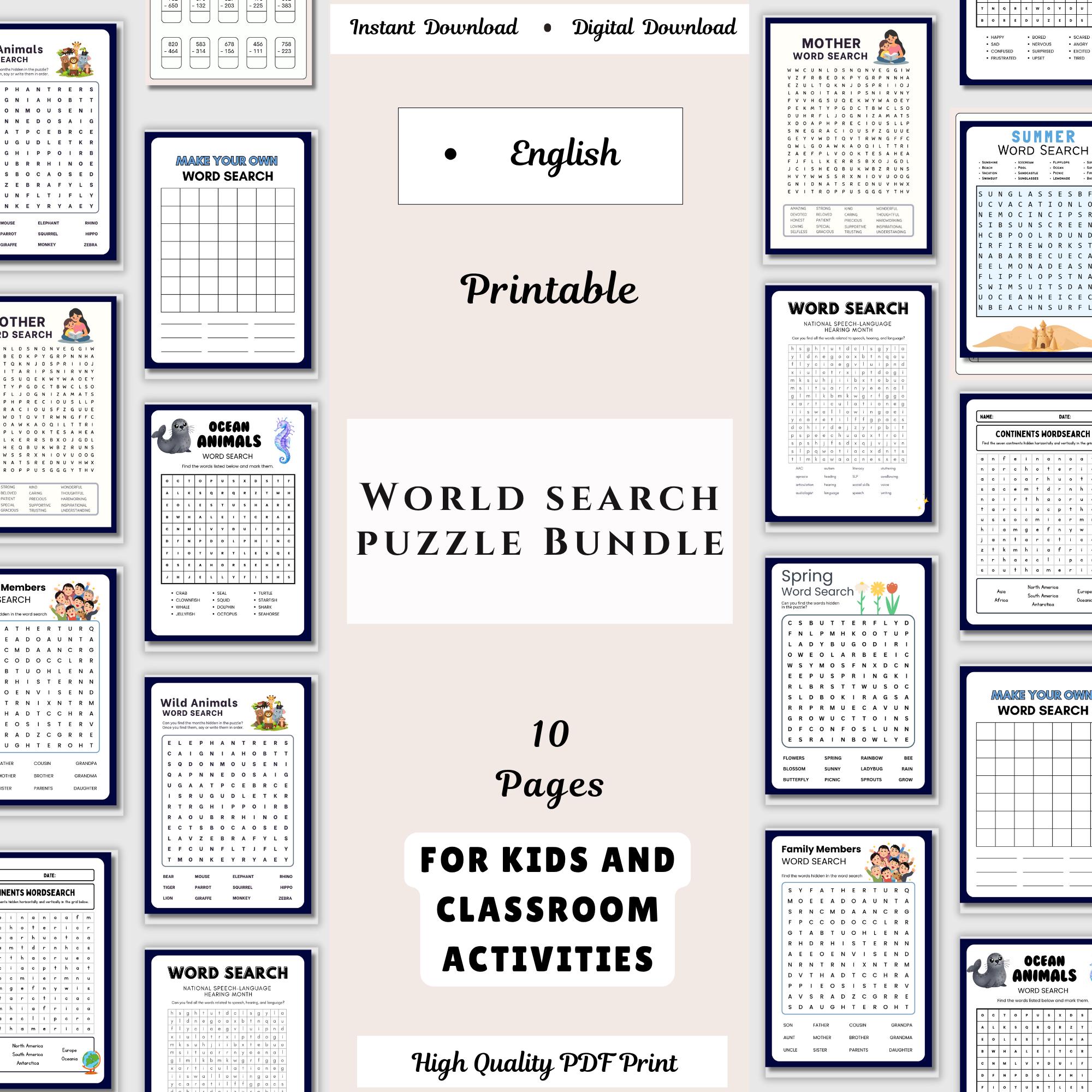 Printable Word Search Puzzle Worksheets: Fun Educational Activity (PDF ...