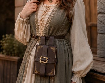 Vintage Medieval Leather Book Clutch, Medieval Spellbook Purse, Gothic Crossbody Bag, Renaissance Fair Handbag, Fantasy Cosplay Accessory
