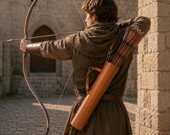 Archery Leather Quiver Bag, Adjustable Cross-Body Strap, Traditional Hunting Gear, Indoor Outdoor Arrow Holder, Archer Accessory