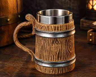Medieval Wooden Beer Mug, Rustic Medieval Tankard Cup, Viking Style Drink Stein, Renaissance Fair Barware, Fantasy Tavern Gift