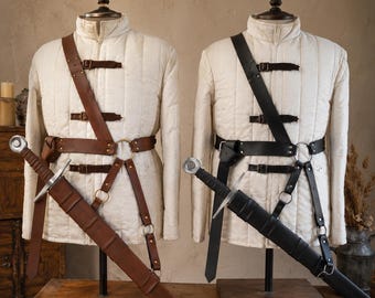 Medieval Leather Sword Holder Belt, Handmade Medieval LARP Accessory, Warrior Cosplay Gear, Adjustable Renaissance Costume Gift For Him