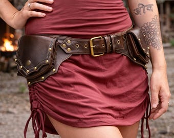 Medieval Leather Belt Pouch, Renaissance Fair Hip Bag, Steampunk Utility Waist Bag, Festival Pocket Belt, LARP Cosplay Accessory