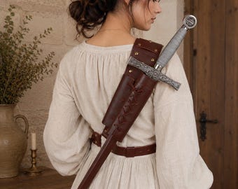 Medieval sword  back harness, adjustable scabbard holder, cosplay costume accessory, renaissance fair gear, LARP event prop