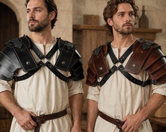 Medieval Leather Knight Armor Set, PU Leather Shoulder Pauldrons, Roman Gladiator Costumes, LARP Gear, Halloween Cosplay Accessories