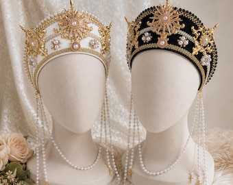 Medieval Brass Crown Headpiece, Pearl Fantasy Accessory, Elegant Cosplay Costume, Royal LARP Gear, Historical Reenactment Prop