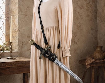 Medieval Viking sword holder, leather scabbard accessory, LARP gear for costume events, vintage display piece, historical reenactment prop