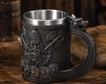 Viking Dragon Beer Mug, Medieval Tankard Cup, Norse Warrior Stein, Renaissance Fair Barware, Fantasy Tavern Gift
