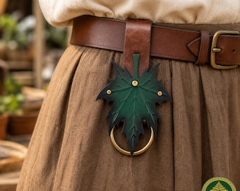 Medieval Leaf Belt Holder, Medieval Ring Hanger, Renaissance Fair Accessory, Fantasy LARP Belt Clip, Leather Cosplay Costume Gear