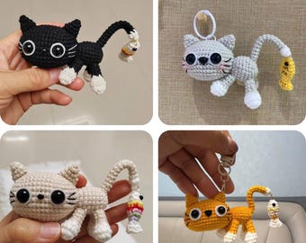 Cute Cat Crochet PDF Pattern, Cute Cat Bag Charm Crochet, Cute Animal Gift Crochet Pattern, Funny Crochet Cute Cat Keychain Amigurumi
