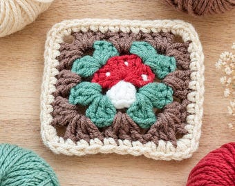 Mushroom Crochet Coaster Pattern PDF, Granny Square Mushroom Coaster, Cute Kawaii Mug Rug, Beginner Friendly, Cottagecore Decor