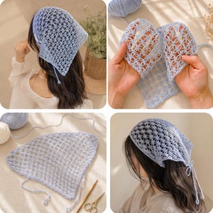 Crochet Bandana Pattern PDF, Lacy Floral Head Scarf Crochet Pattern, Summer Hair Kerchief, Easy Crochet Headwear, Boho Head Covering
