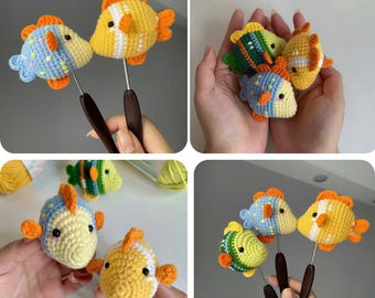 Patrón de crochet de mini peces de colores · Tutorial de amigurumi de pez dorado con mosaico · Llavero fácil sin costuras · PDF de peluche para principiantes