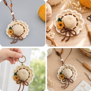 Mini Sonnenhut Schlüsselanhänger Muster, PDF Taschenanhänger, Vintage häkeln, Boho Accessoire, handgemachte Geschenkidee, Instant Download.