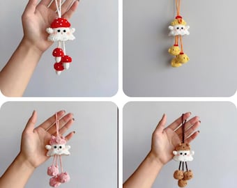Niedliches Amigurumi Muster 4-in-1 PDF, niedlicher gehäkelter Anhänger, Bär Pilz-Küken, Taschen-Schlüsselbund-Tutorial, Sofort-Download