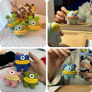 Mönster för virkade monsternyckelringar | Amigurumi Cyklopen-plysch (PDF-nedladdning)