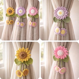 Bundle Crochet Flower Curtain Tieback Pattern PDF,Set Flower Curtain Holder, Cute Home Decor, Kawaii Room Aesthetic, DIY Crochet Pattern,PDF
