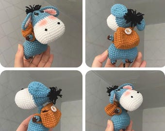 Patrón de ganchillo de burro adorable en PDF, tutorial de burro amigurumi con mochila, patrón fácil de peluche de animal, muñeco de ganchillo para principiantes en PDF