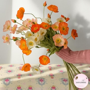 30pcs Realistic Poppy Flower Branch or Bouquet – 4 Head Silk Stem, 23.5&quot; Real Touch Floral for DIY, Centerpieces, Weddings, Gifts for Her
