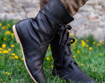 Medieval Viking Boots for Men – Black & Brown LARP Cosplay Shoes, Renaissance Festival Footwear