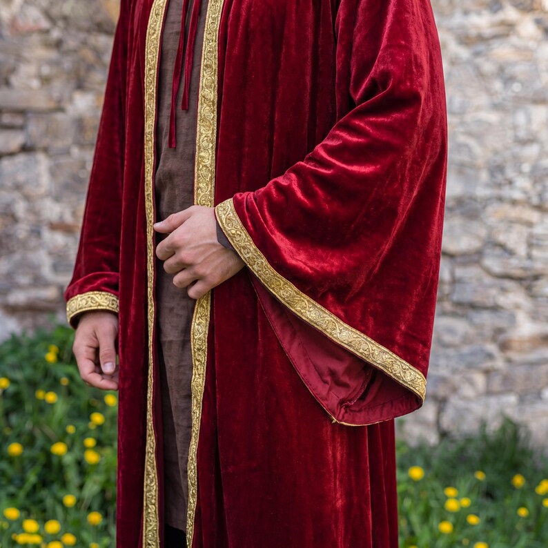 Red Medieval Velvet Cloak – Hooded Wizard Robe for Men - Etsy