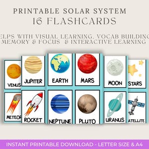 Sonnensystem Karteikarten für Kinder | Druckbare Weltraum-Lernkarten | Planet Fakten für Kleinkinder & Vorschule | STEM Homeschool Ressourcen