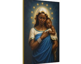 Our Lady of Bisila Catholic Canvas - African Madonna with Child, Virgin Mary Wall Art, Sacred Christian Decor, Marian Gift