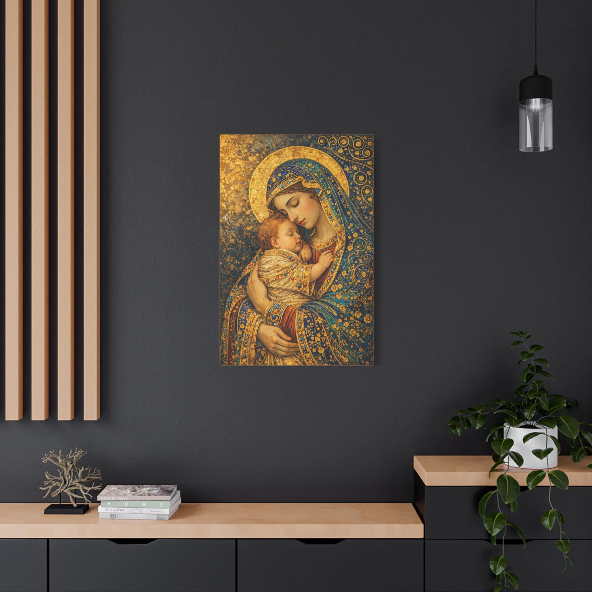 Virgin Mary Art Canvas - Madonna and Child, Sacred Gold Icon - Etsy ...