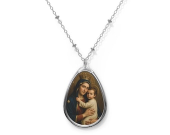 Our Lady of Mount Carmel Necklace, REALITAS Series, Catholic Oval Pendant Gift
