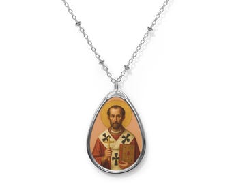 Collar de San Juan Crisóstomo, Doctor de la Iglesia, colgante ovalado católico de regalo