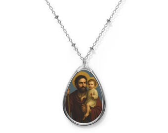 Saint Christopher with Child Jesus Necklace, Protector of Travelers, Catholic Pendant