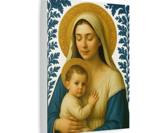 聖母マリアと幼子イエスのキャンバス：カトリックのキリスト教の壁画