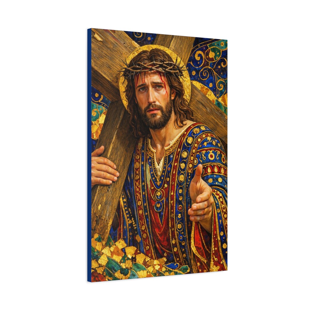 Jesus Christ Catholic Canvas Wall Art - Aurum Sacrum Cross Bearing ...