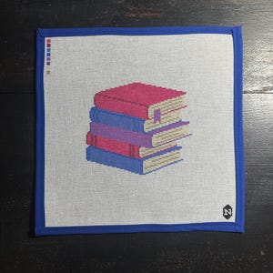 Pila de libros para amantes de la biblioteca / Lienzo de punto de aguja pintado a mano / Malla 18
