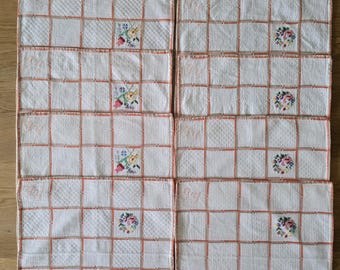 Tovaglioli vintage a punto croce con motivi floreali, set di 6 tovaglie in cotone ricamate