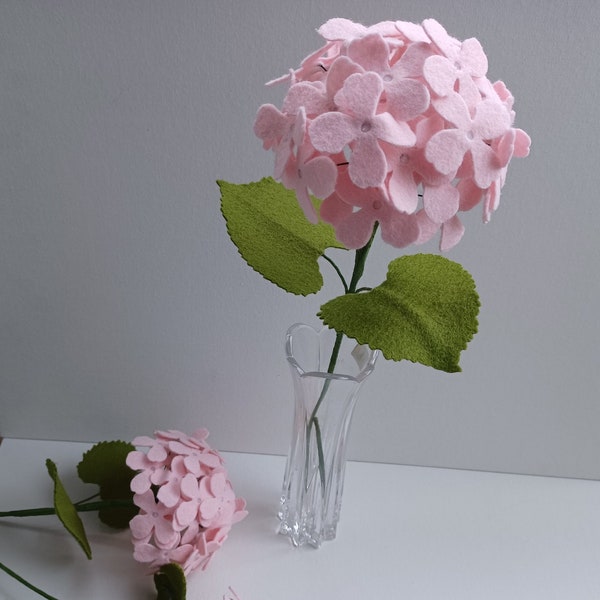 Pink Felt Hydrangea, 5 Inch Diameter Flower, Single Stem