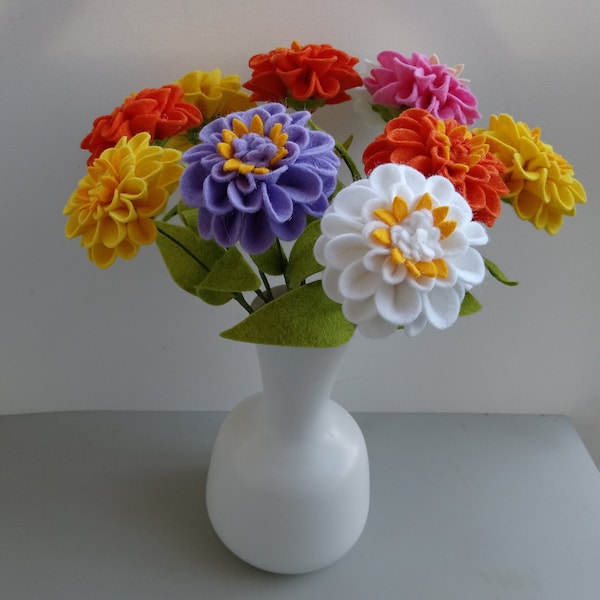 Small Felt Zinnia Flower Single Stem