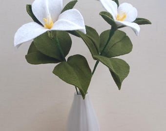White Felt Trillium Flower Stem: Handmade Woodland Decor