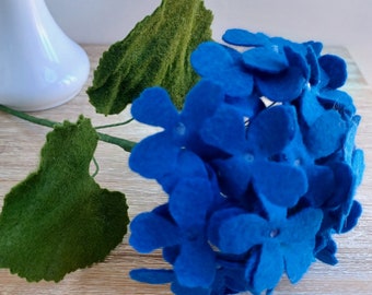 Cobalt Blue Felt Hydrangea, 5 inch Diameter Flower, Single Stem
