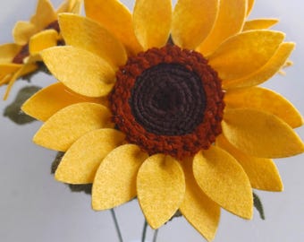 Yellow Felt Sunflower Single Stem