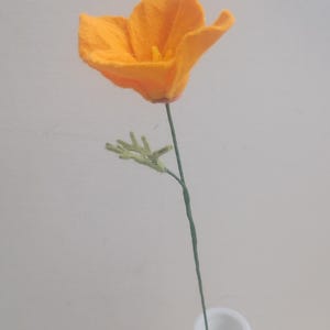 One Felt California Poppy Flower Stem, Orange, Yellow, White