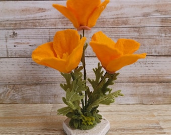 Felt California Poppies,  Freestanding Arrangement