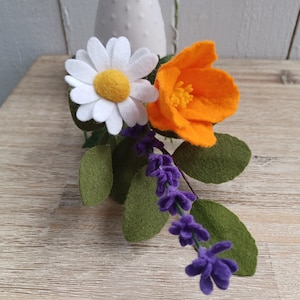 Felt California Poppy, Daisy, Lavender Flower Mini Bouquet