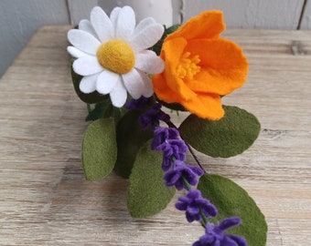 Felt California Poppy, Daisy, Lavender Flower Mini Bouquet