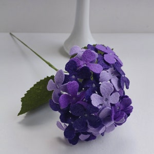 Purple Felt Hydrangea, 5 inch Diameter Flower, Single Stem,