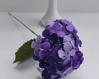 Purple Felt Hydrangea, 5 inch Diameter Flower, Single Stem,