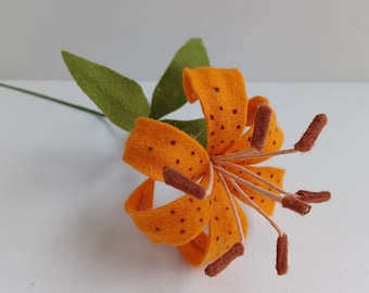 Felt Orange Tiger Lily Flower Stem